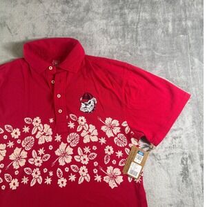 Wes and Willy Georgia Bulldogs Red Floral Print Short Sleeve Polo Shirt XL NWT
